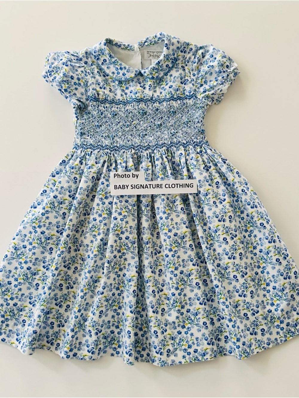 Rachel Riley 5T Toddler Girl Blue Smocked Floral Dress The Heritage Collection